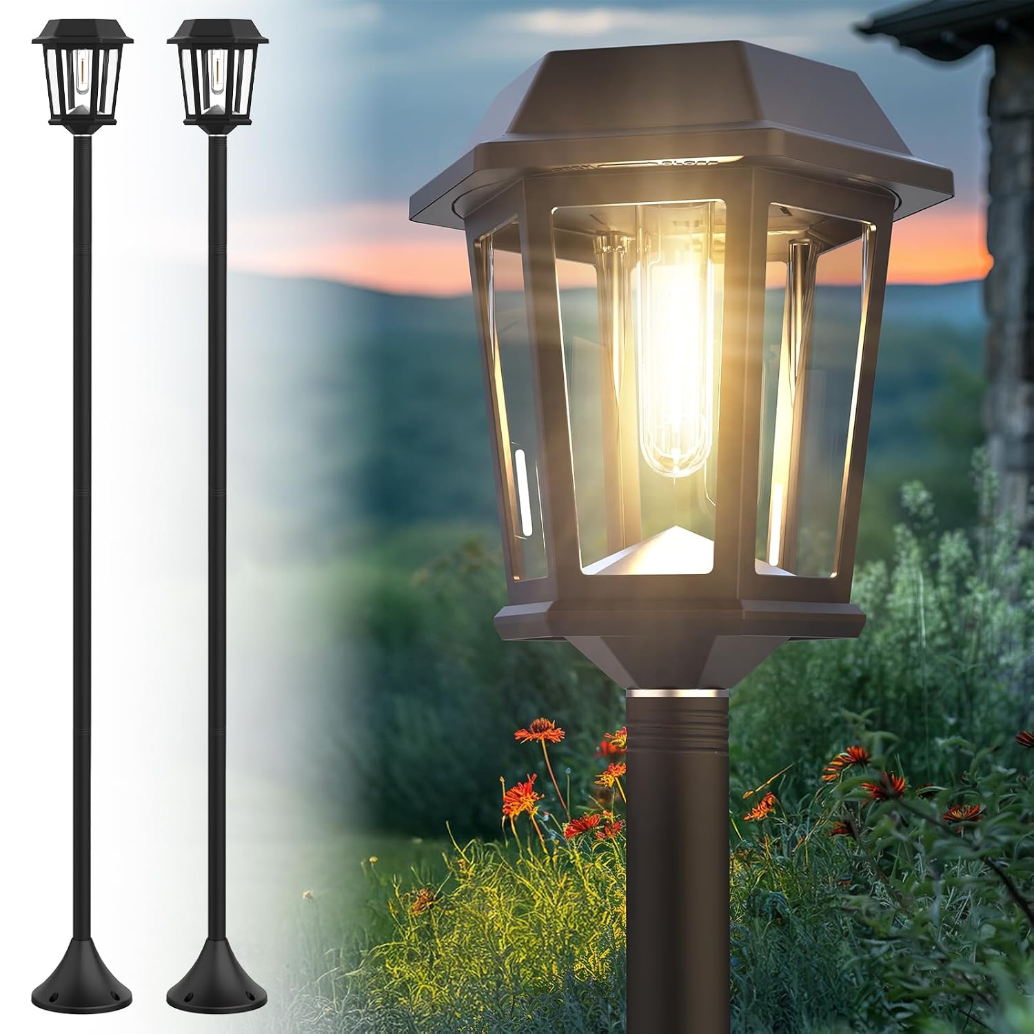 2 Pack Solar Lamp Post Lights Outdoor, 63" Solar Pole Lights