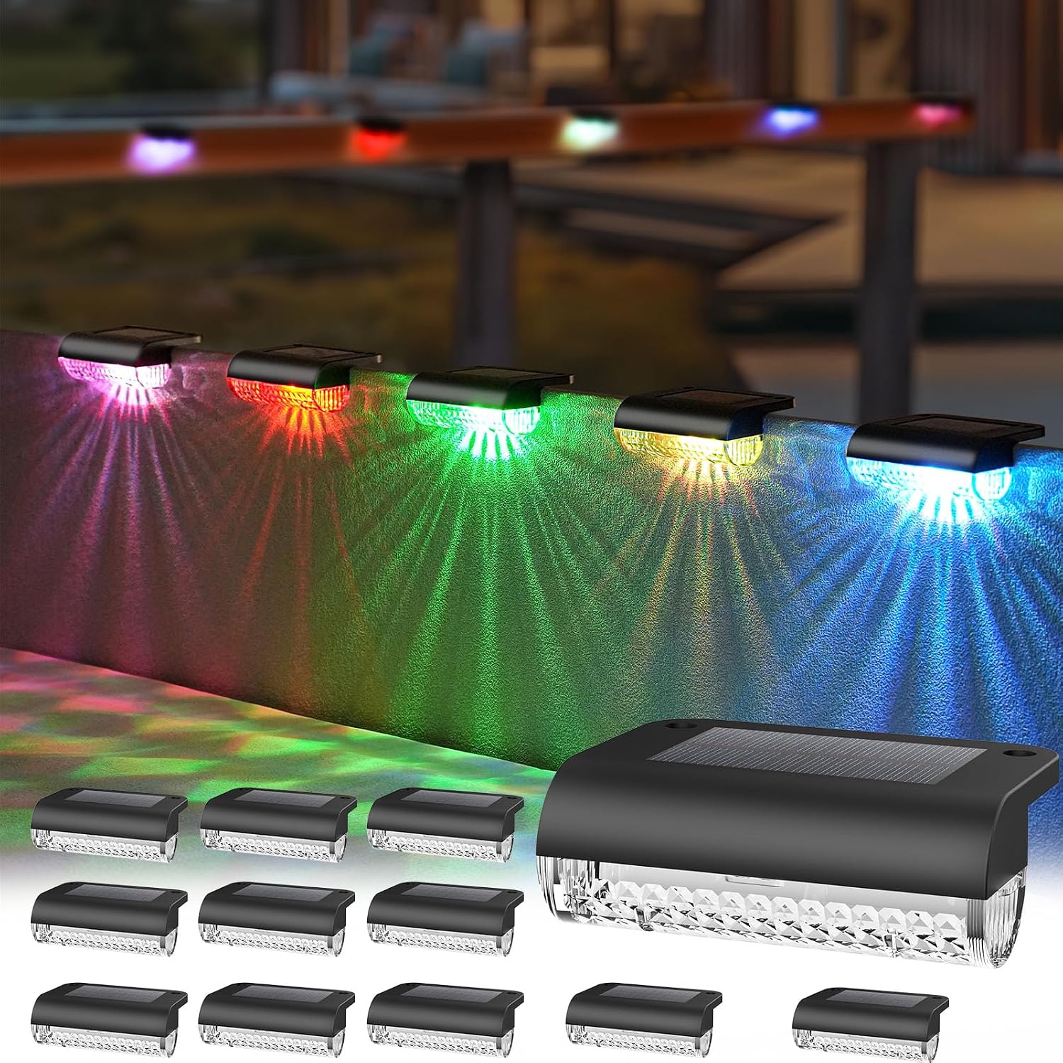 12 Pack Solar Deck Lights Outdoor Color Changing Led Solar Fence