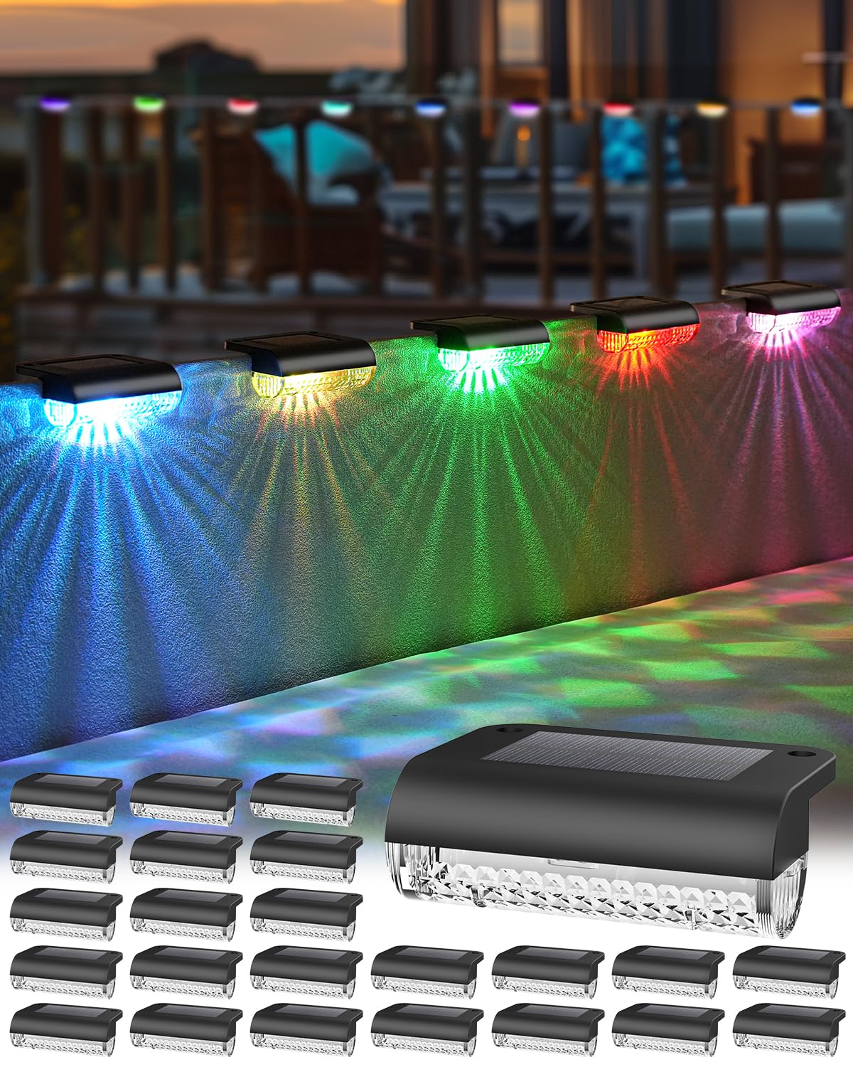 24 Pack Solar Fence Lights Outdoor Color Changing Solar Deck Lights