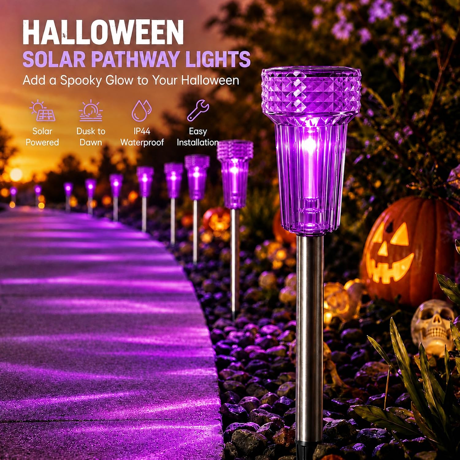 starburst solar pathway lights, purple light