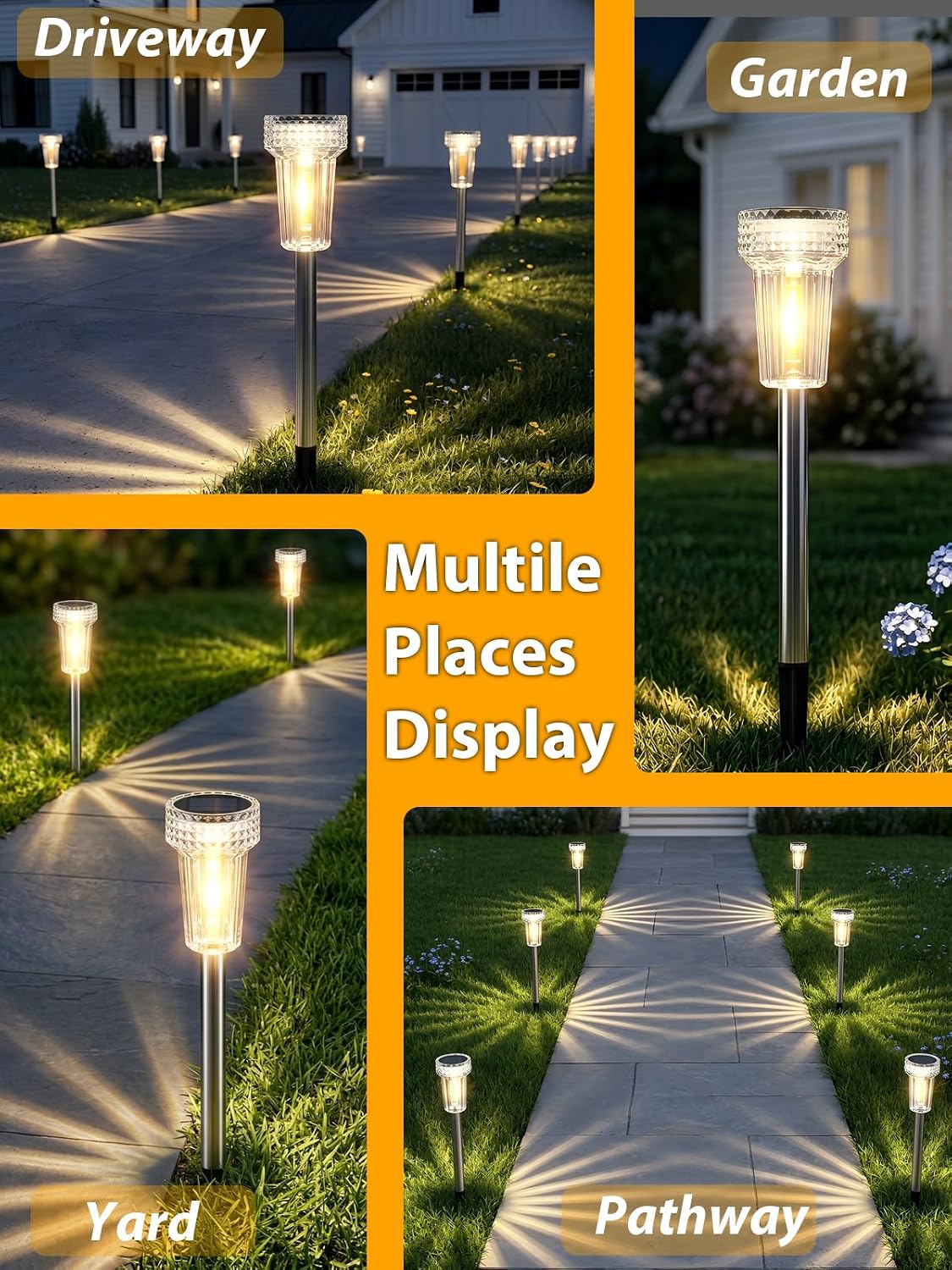 starburst solar pathway lights, warm white light