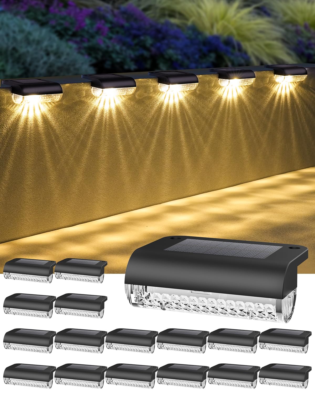 16 Pack Solar Deck Lights Outdoor, Solar Step Lights