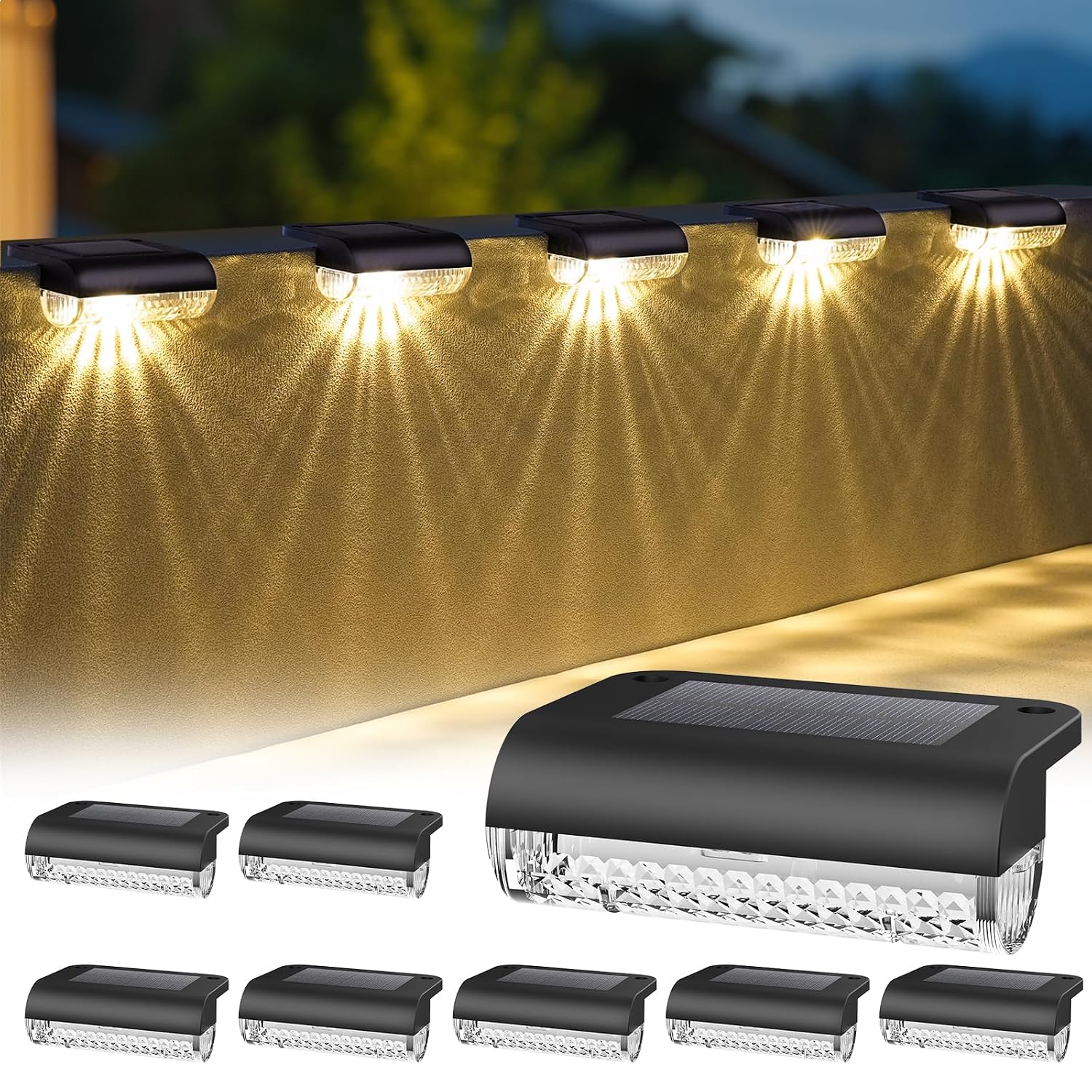 8 Pack Solar Deck Lights Outdoor, Solar Step Lights Waterproof