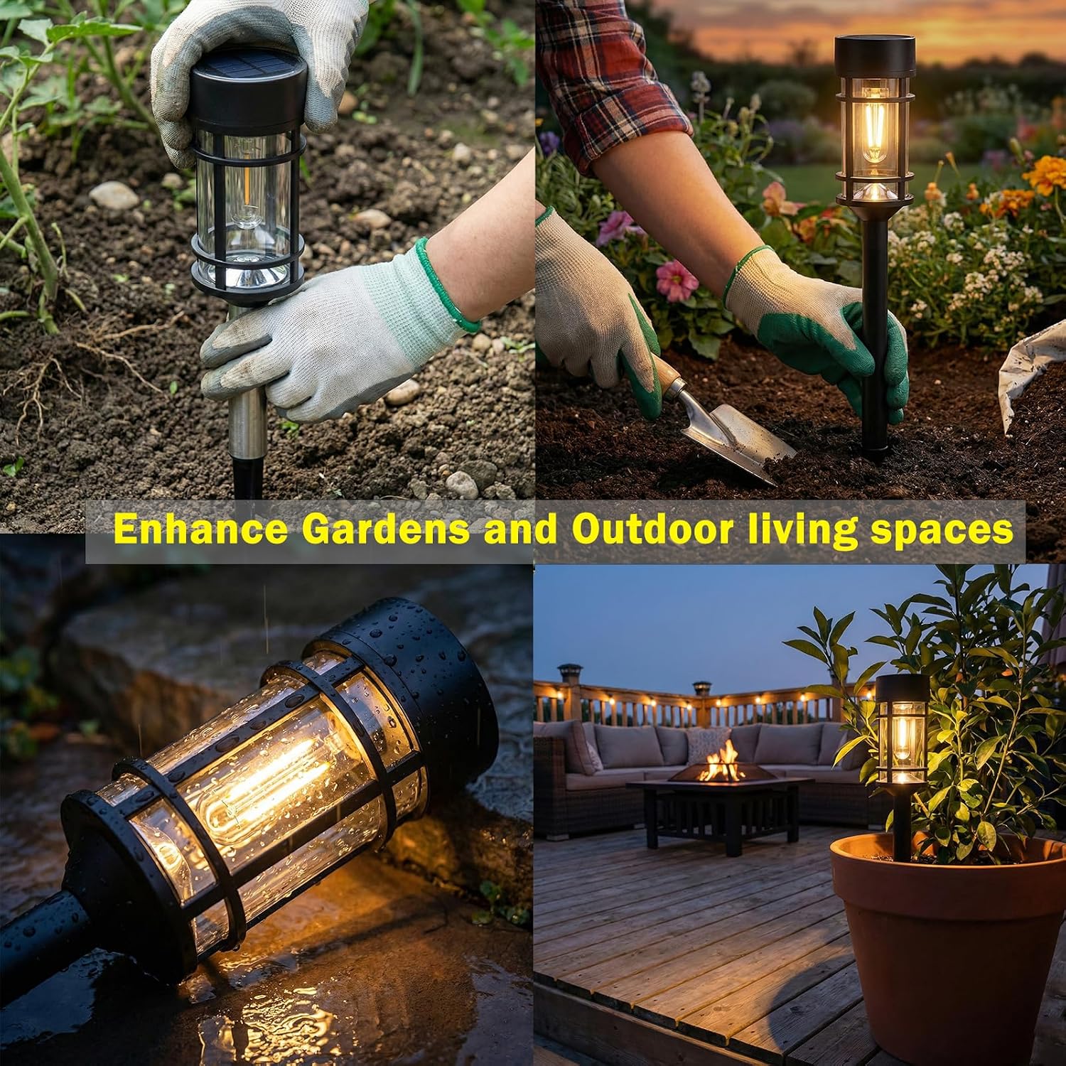 glass lantern solar pathway lights, black, warm white light