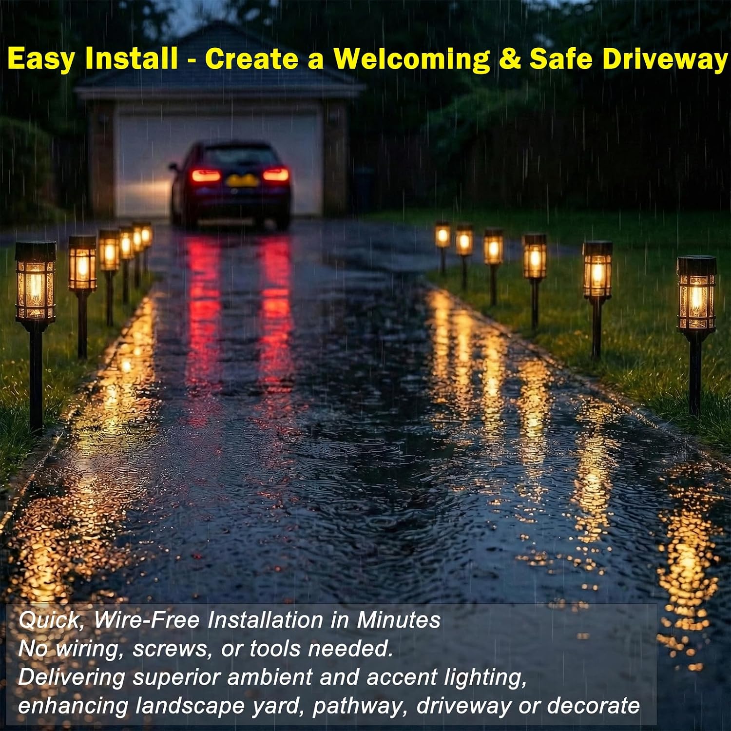 glass lantern solar pathway lights, black, warm white light