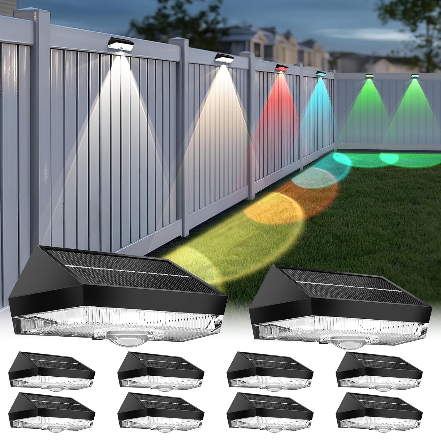 Solar Fence Lights Outdoor 10 Pack, 9 Fixed Colors & Auto Changing