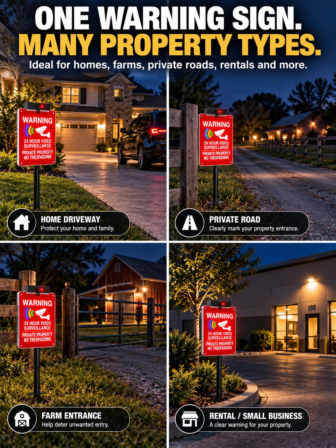 solar light-up no trespassing sign