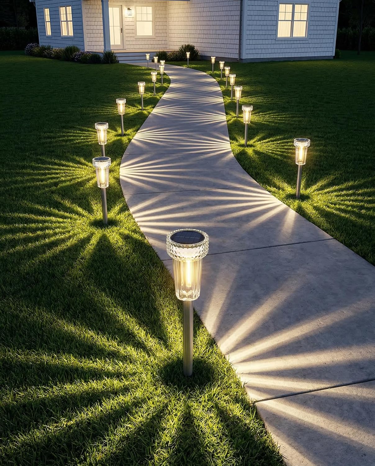 starburst solar pathway lights, warm white light