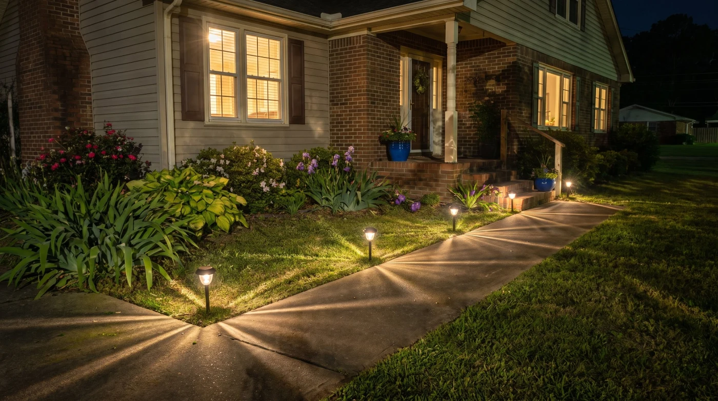 Solar path lights in a customer's yard