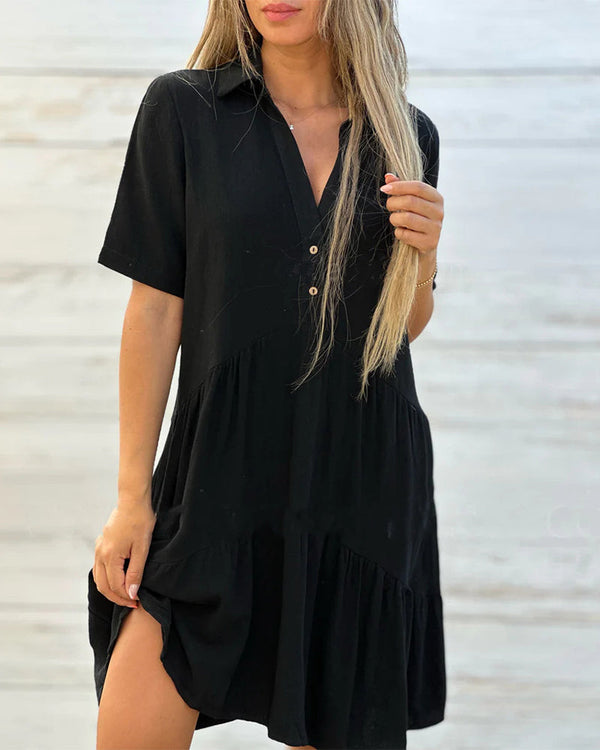 💝Solid-color, comfortable button-front dress with a collar
