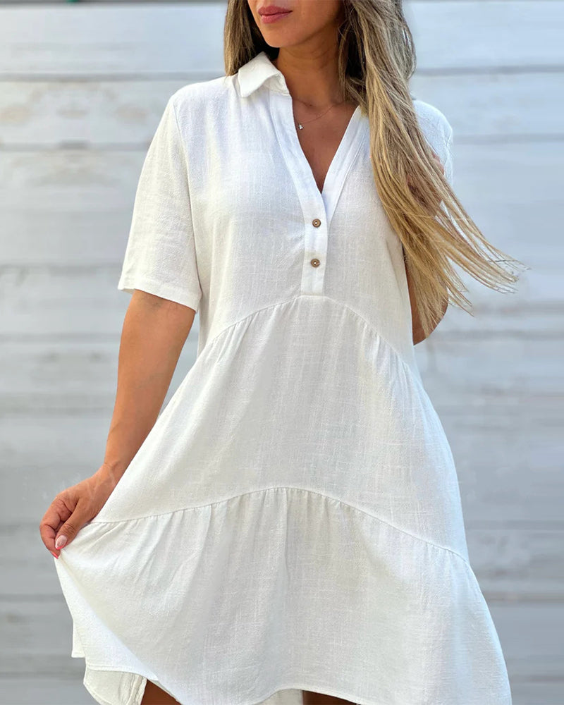 💝Solid-color, comfortable button-front dress with a collar