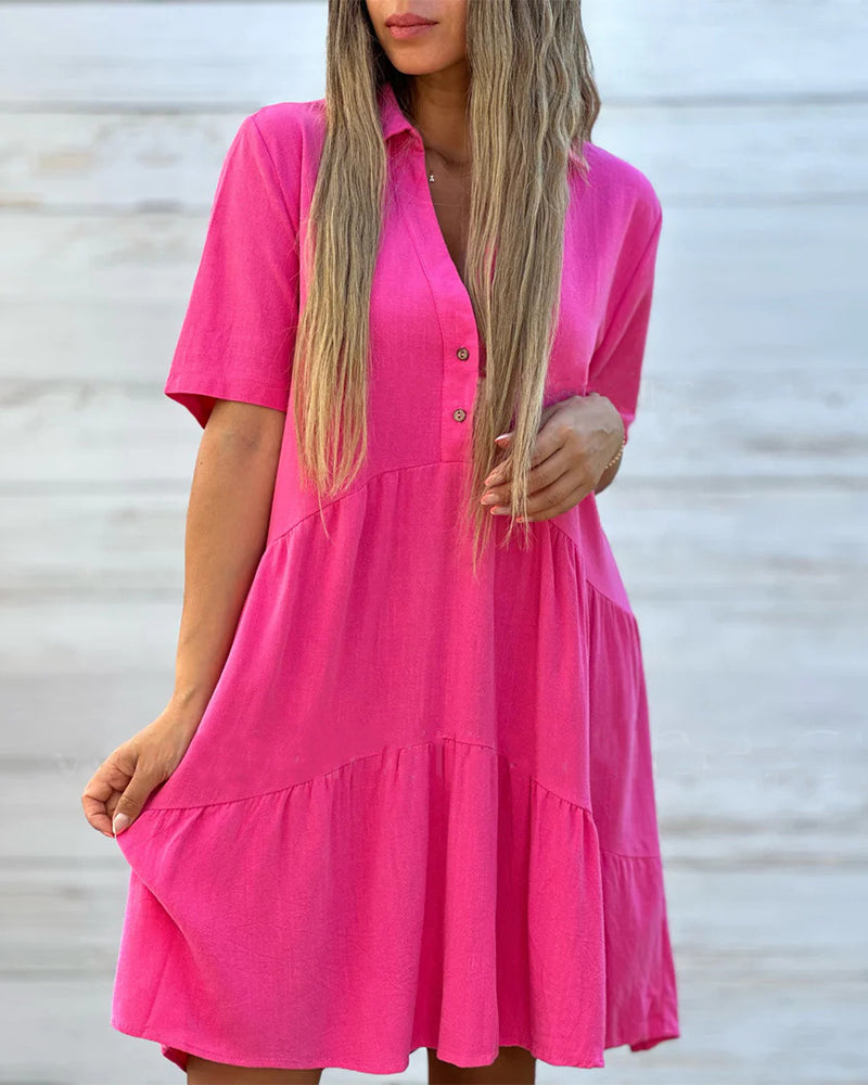 💝Solid-color, comfortable button-front dress with a collar