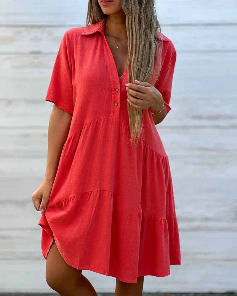 💝Solid-color, comfortable button-front dress with a collar