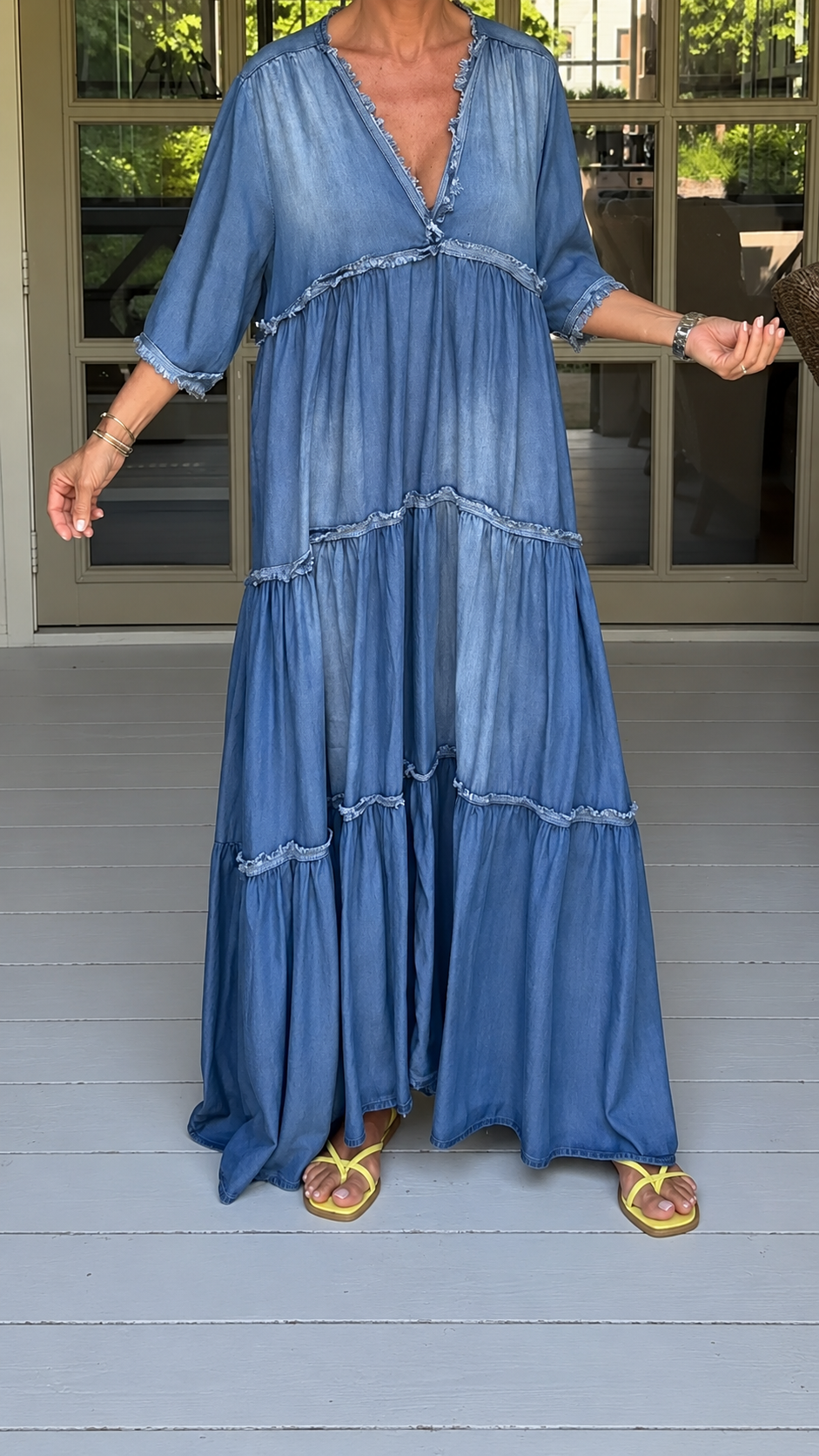 Casual V-neck Loose Denim Dress
