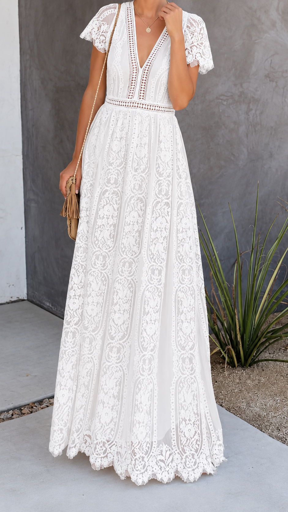Flutter Sleeve V-Neck Maxi Dress