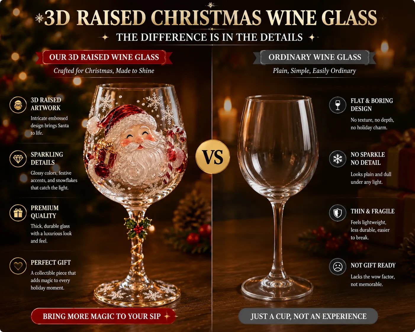 Raised 3D Christmas glass detail