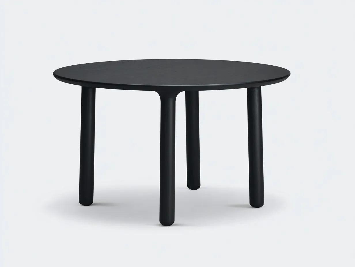 Mesa de comedor redonda de madera de ingeniería Ø115×75 cm - negro mate - diseño contemporáneo para terraza-Manalyinterior