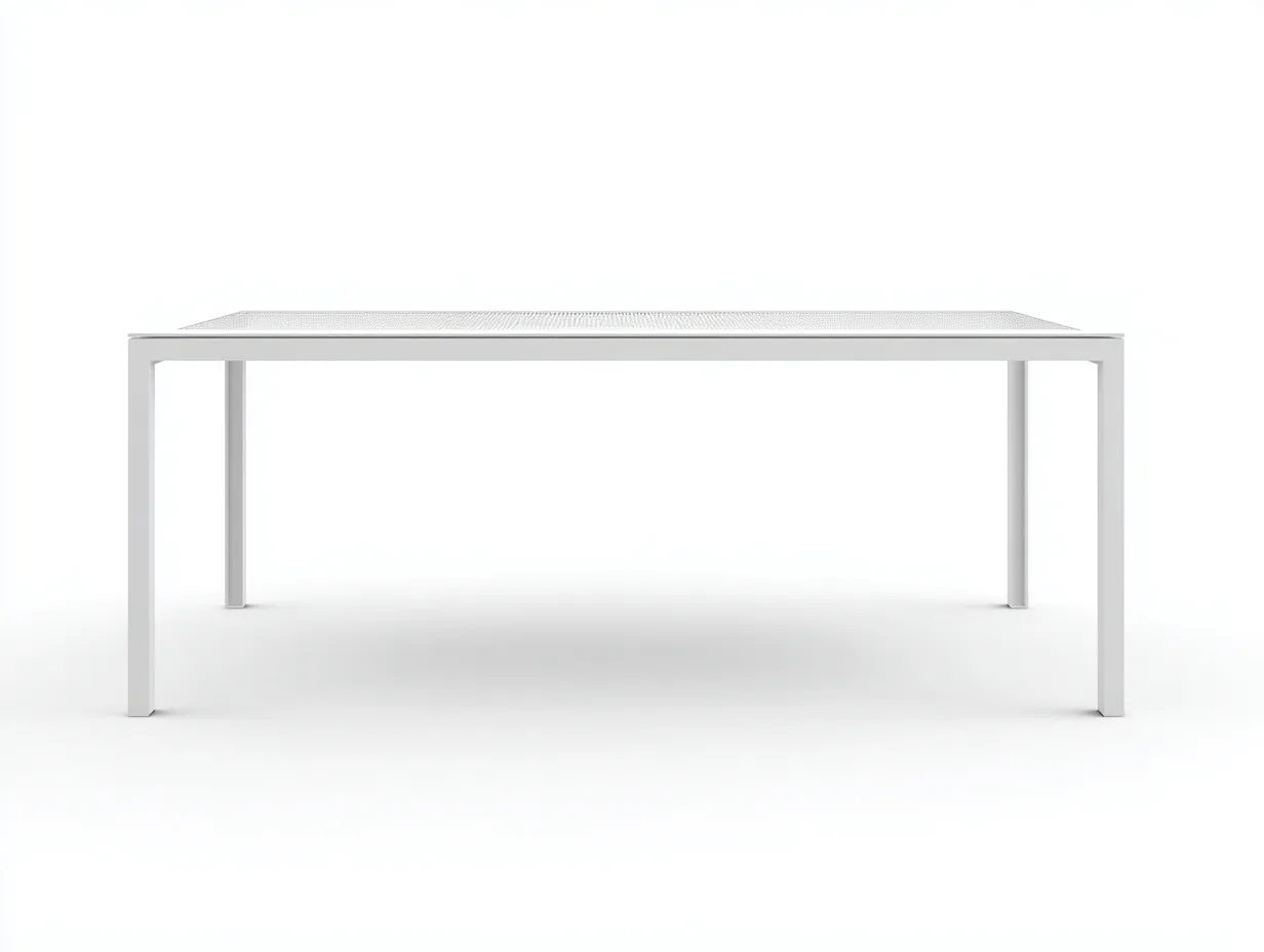 Mesa de comedor rectangular de metal 180×90×75 cm - blanca - tablero perforado para terraza-Manalyinterior