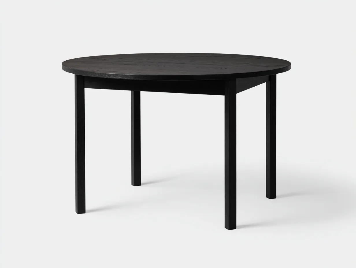 Mesa de comedor redonda de madera de ingeniería Ø120×75 cm - negra - estructura reforzada para terraza-Manalyinterior