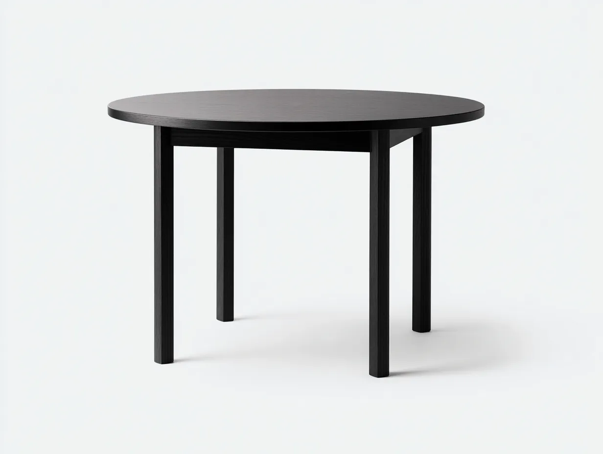 Mesa de comedor circular Ø110×75 cm - madera negra mate - estilo minimalista para patio-Manalyinterior
