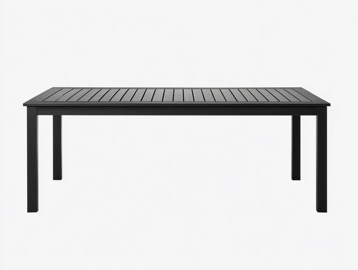 Mesa de comedor rectangular de aluminio 160×90×75 cm - negra - tablero de lamas para terraza-Manalyinterior