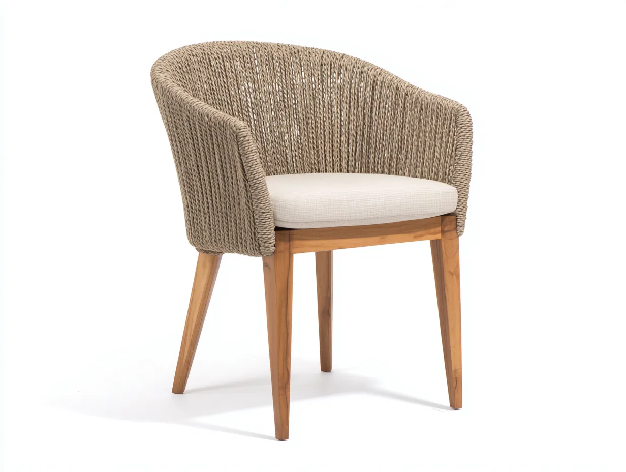 Silla de comedor de cuerda sintética tamaño estándar - topo y beige - respaldo envolvente para exterior-Manalyinterior