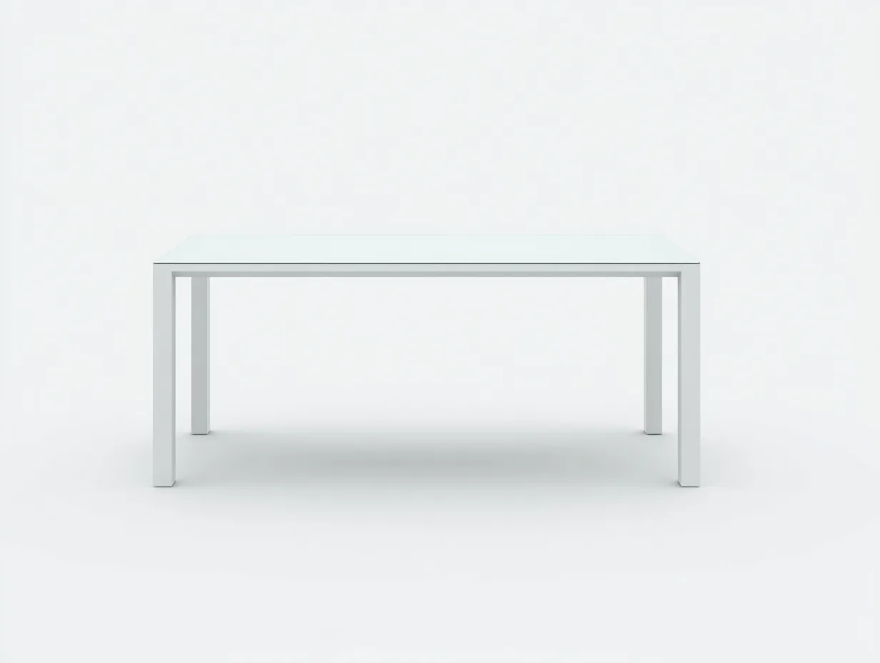 Mesa de comedor 150×80×75 cm - vidrio blanco y metal - estilo lineal para terraza-Manalyinterior