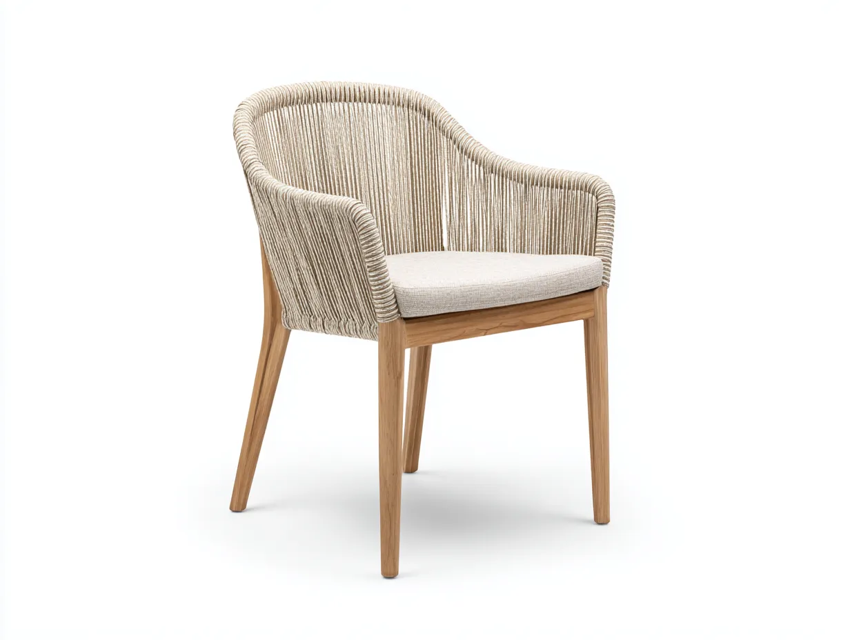 Silla de comedor exterior 58×61×84 cm - cuerda beige y madera natural - respaldo envolvente-Manalyinterior