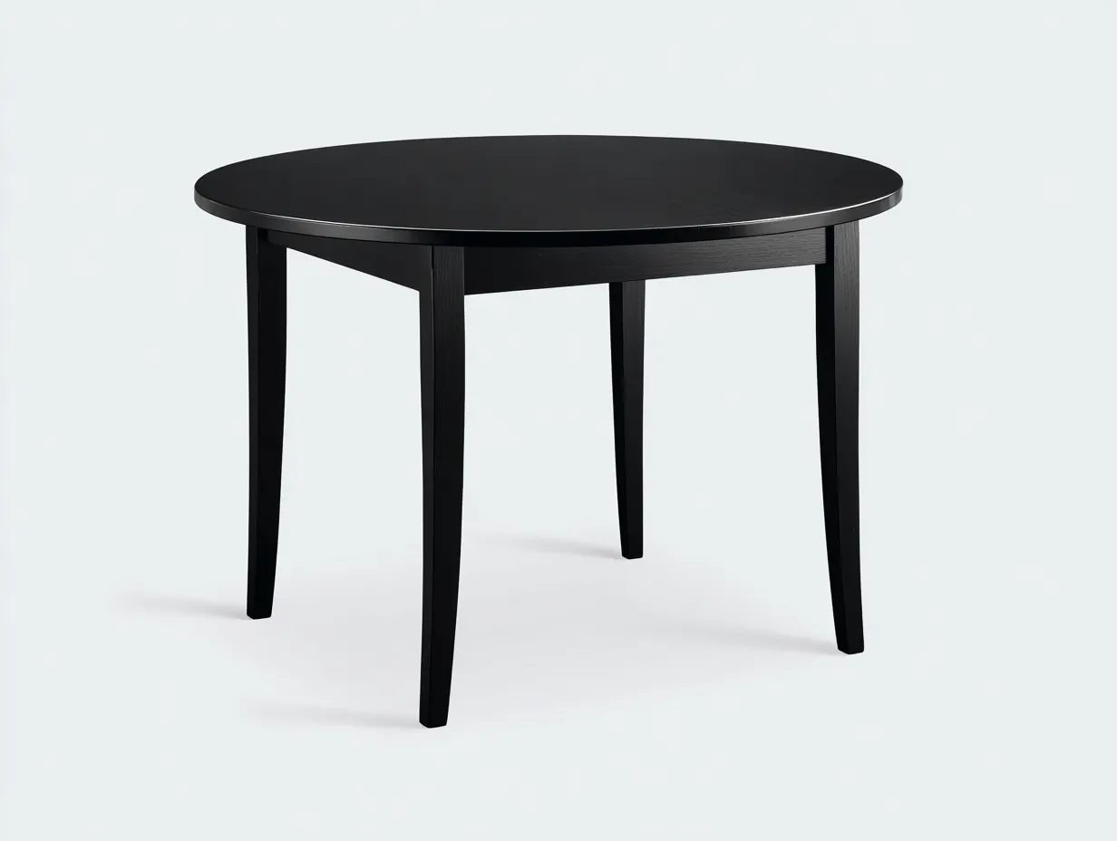 Mesa de comedor redonda Ø105×75 cm - madera negra satinada - diseño compacto para terraza-Manalyinterior