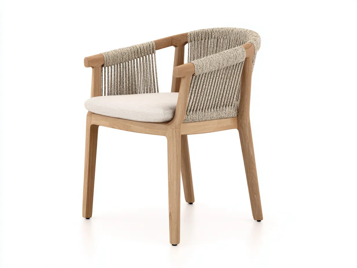 Silla de comedor de madera y cuerda tamaño estándar - roble natural y topo - brazos envolventes para exterior-Manalyinterior
