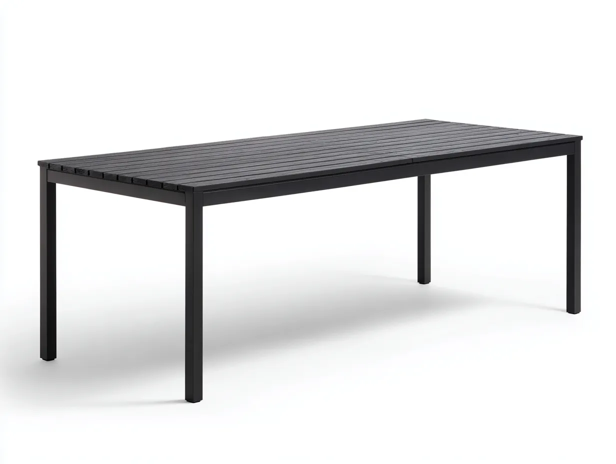Mesa de comedor rectangular de aluminio 200×90×75 cm - negra - formato amplio para terraza-Manalyinterior
