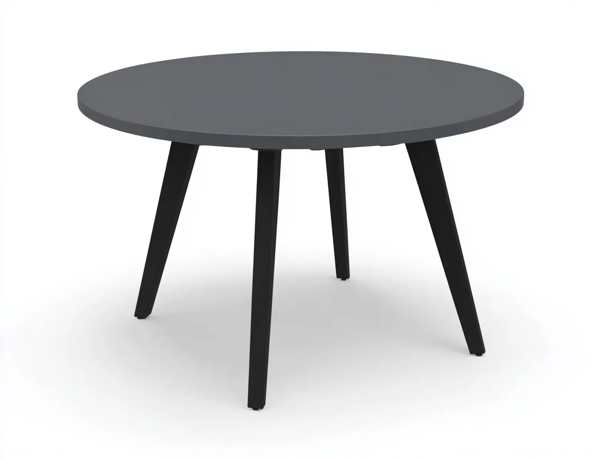 Mesa de comedor redonda de MDF Ø112×74 cm - negro mate - formato compacto para terraza-Manalyinterior