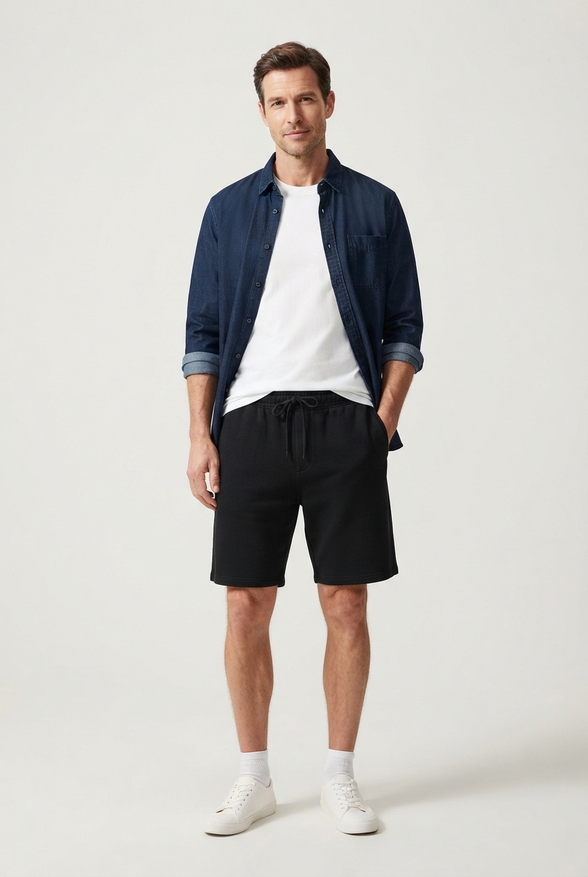 Men's black minimalist cotton-blend lounge shorts