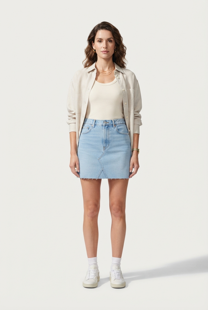 Women's lightblue minimalist high-waist pleated mini skirt