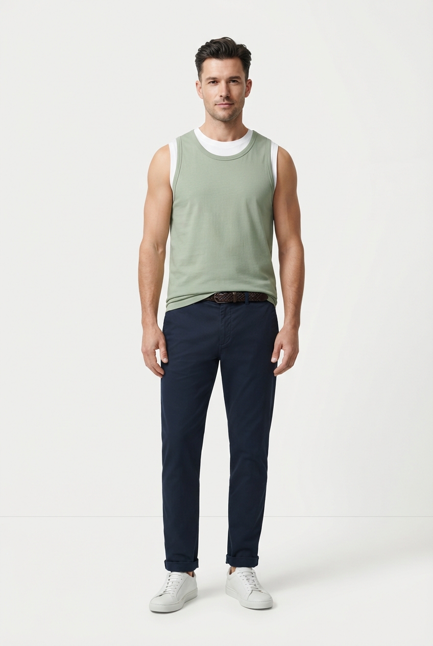 Lightgreen minimalist boys' cotton tank top from two-pack set