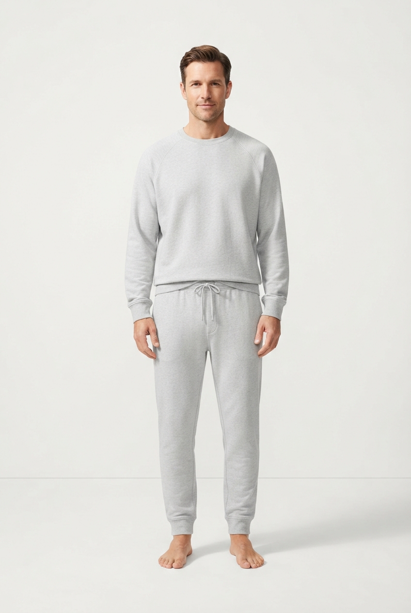 Men's lightgray minimalist cotton lounge set with short sleeves