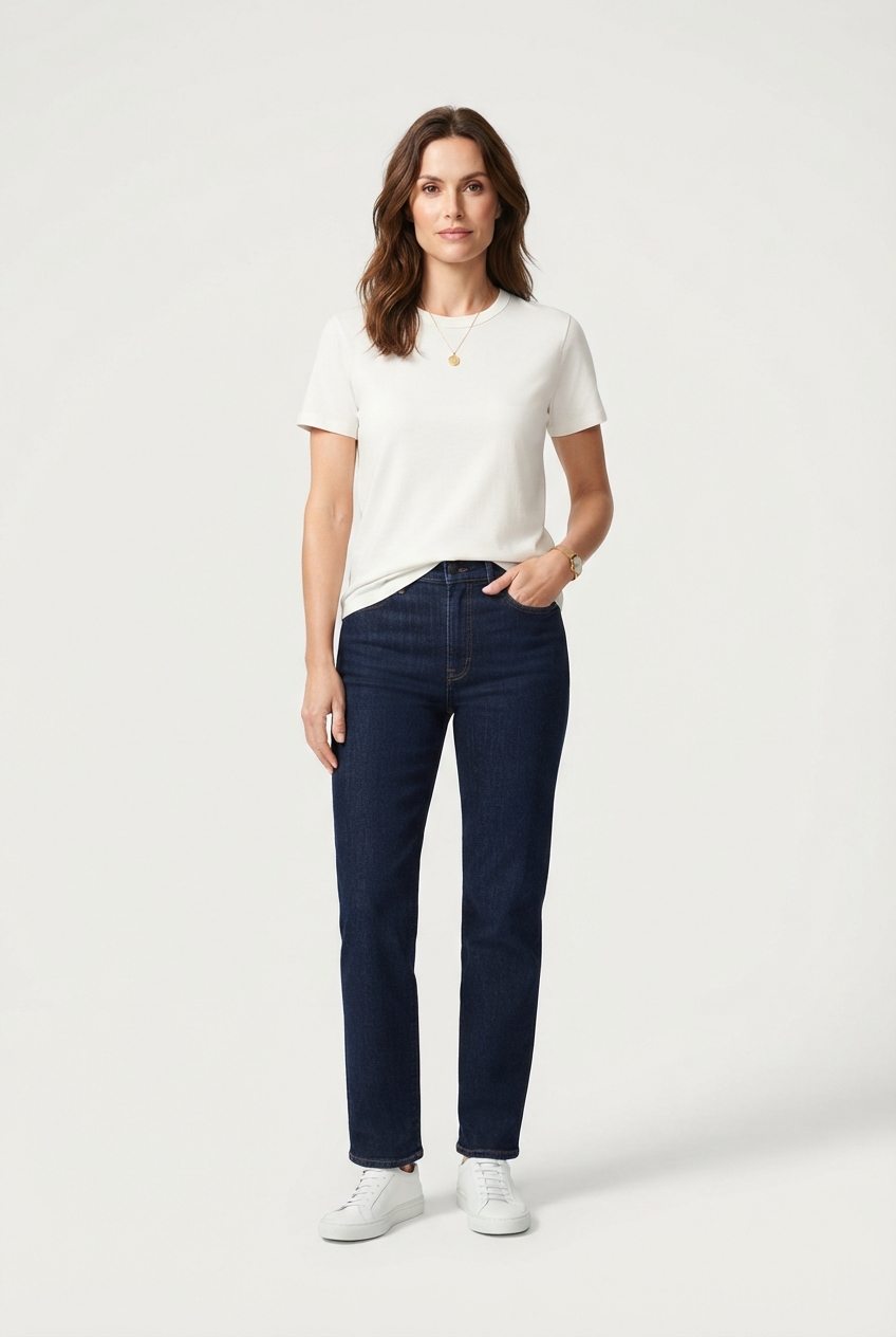 Women's ivory minimalist cotton crew-neck T-shirt
