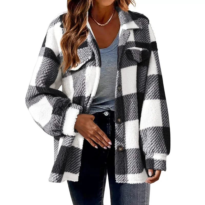 Xpqbb Vintage Classic Women Plaid Outwear Elegant Streetweat Single-Breasted Woolen Jacket Female Casual Loose Long Sleeve Coats