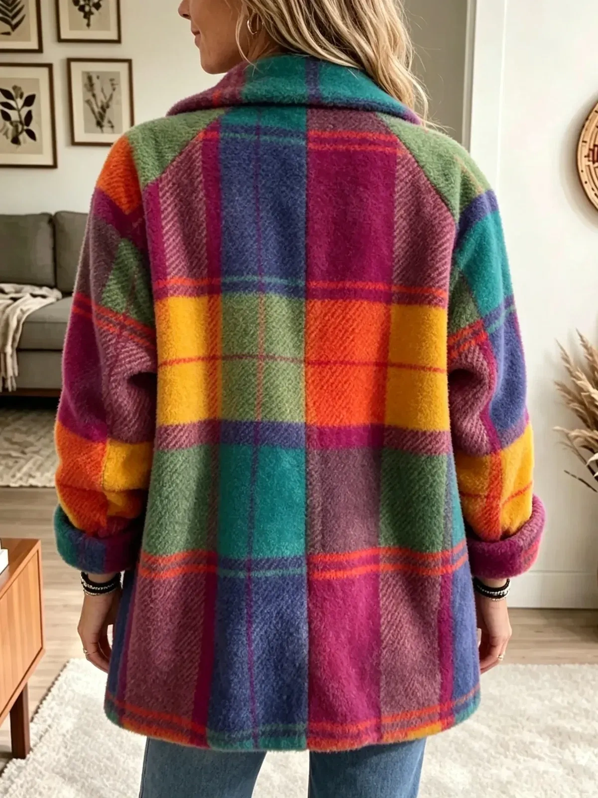 Vibrant Plaid Fuzzy Fleece Jacket