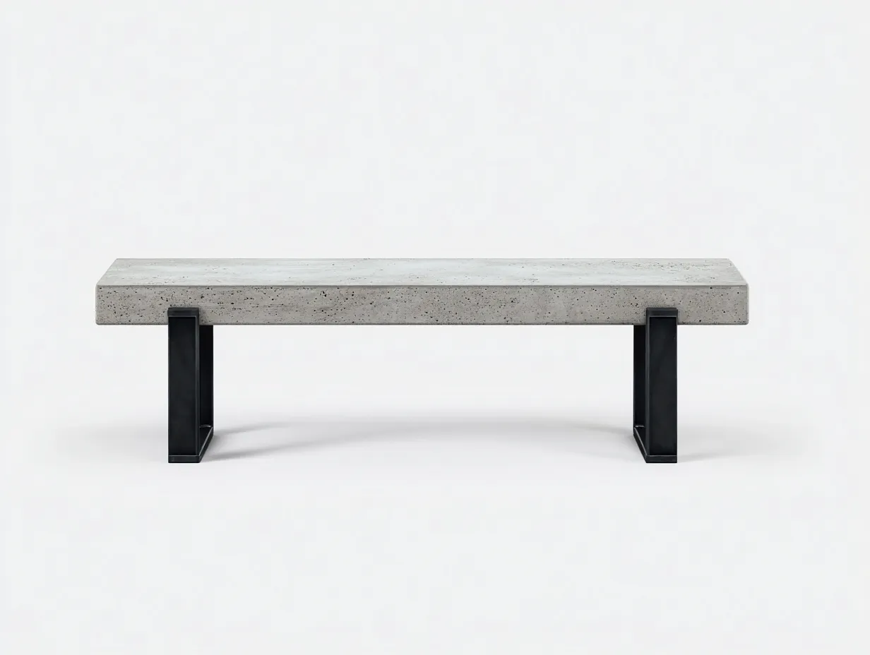 Banco de exterior de hormigón 155×38×44 cm - gris claro y negro - estilo minimalista para terraza-Davialyliving