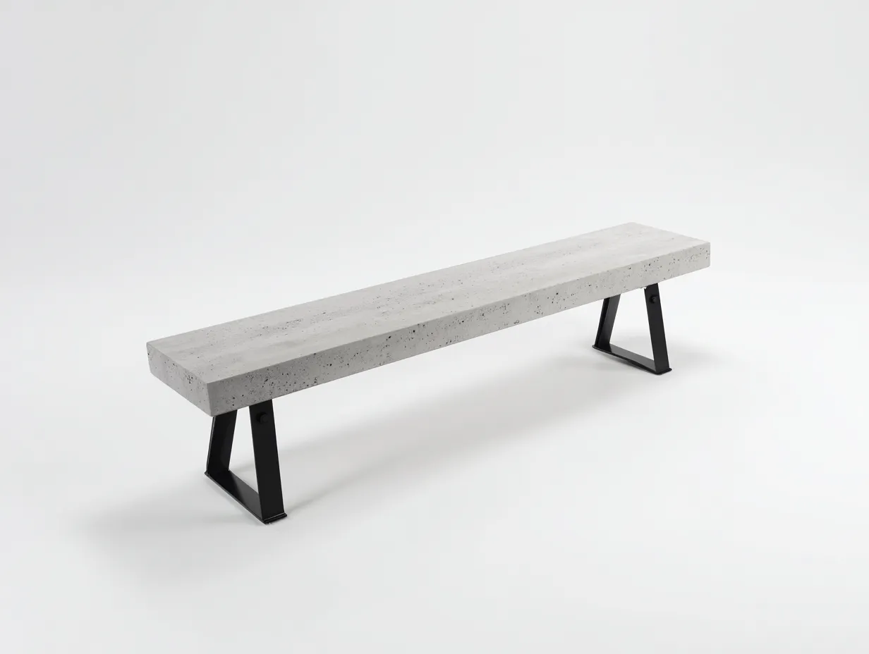 Banco de exterior 180×36×44 cm - hormigón gris claro - soporte de acero negro minimalista-Davialyliving