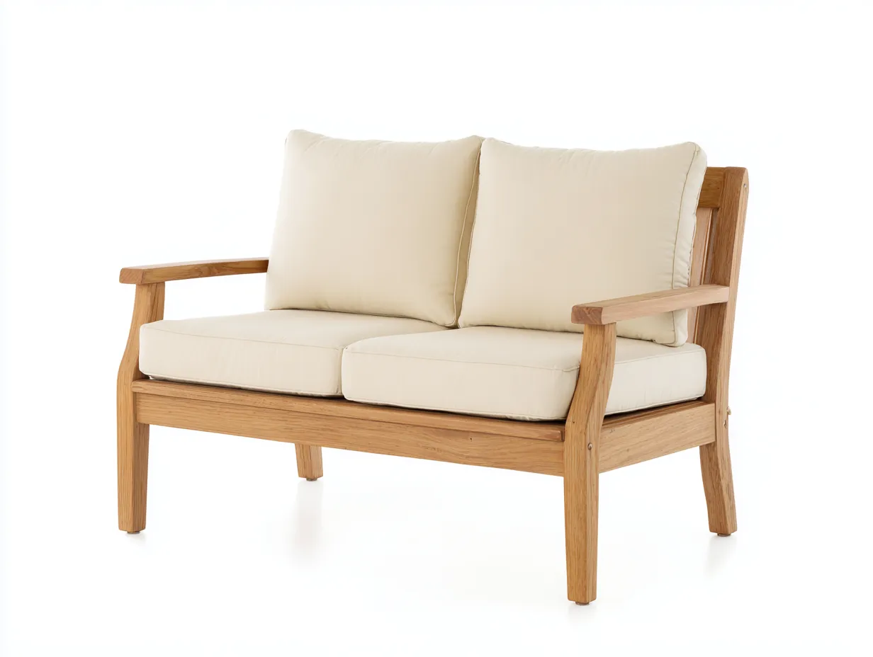 Sofá de exterior 2 plazas 162×81×84 cm - madera miel y marfil - diseño de respaldo inclinado-Davialyliving