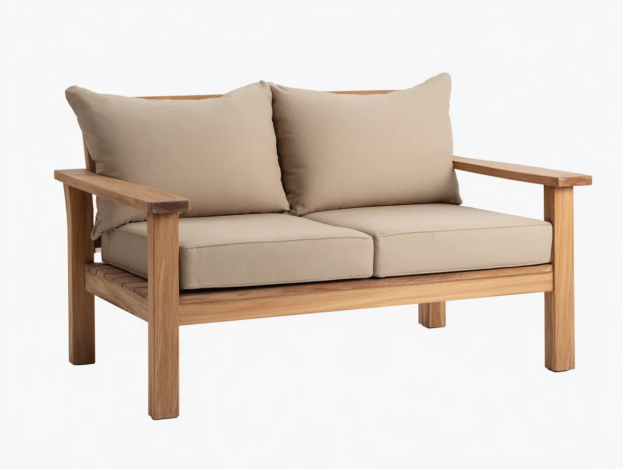 Sofá de exterior 2 plazas 181×86×79 cm - madera natural y arena - diseño abierto-Davialyliving