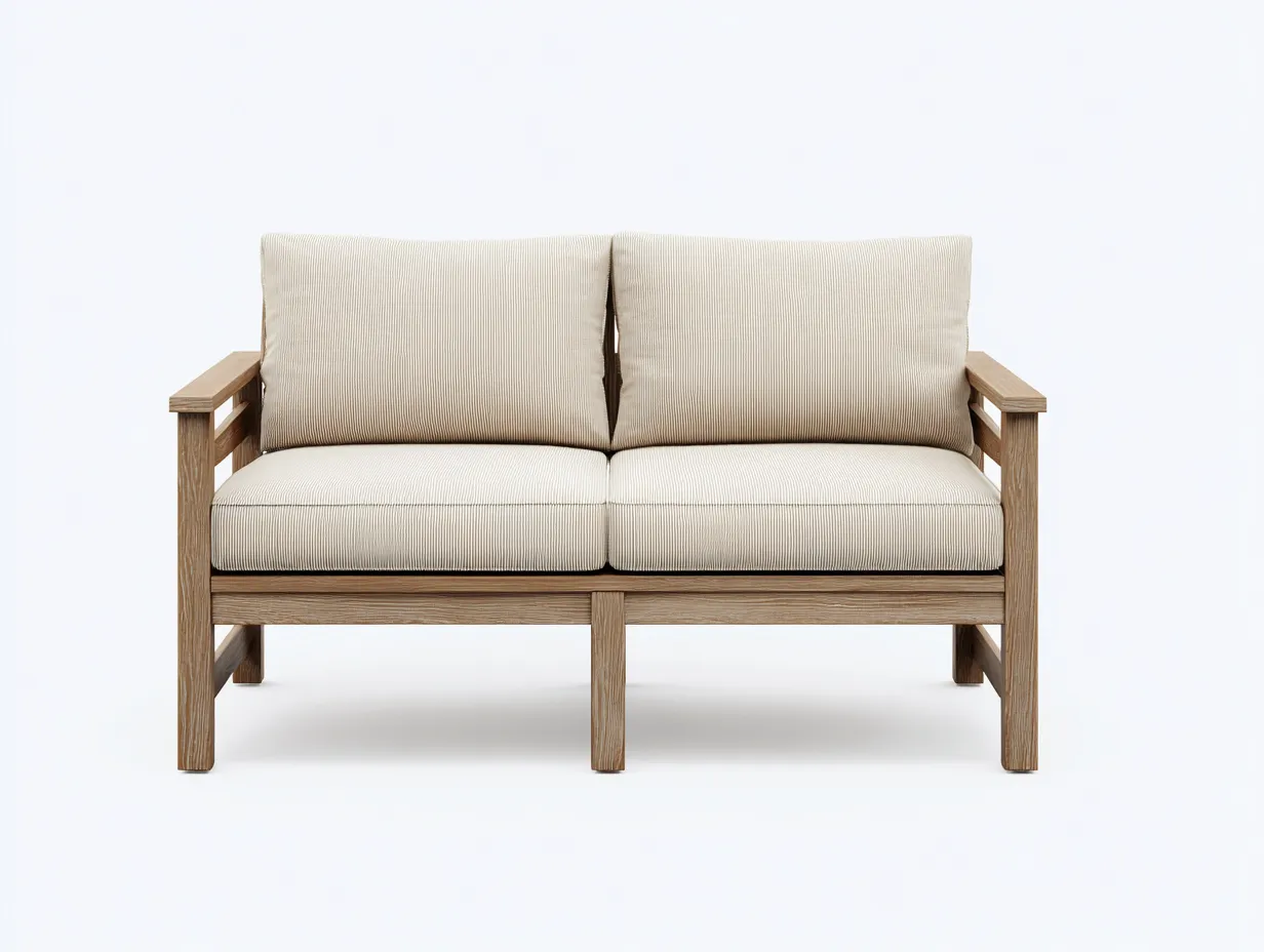 Sofá de exterior de 2 plazas de madera 158×82×80 cm - crema y nogal claro - asiento firme de estilo contemporáneo-Davialyliving
