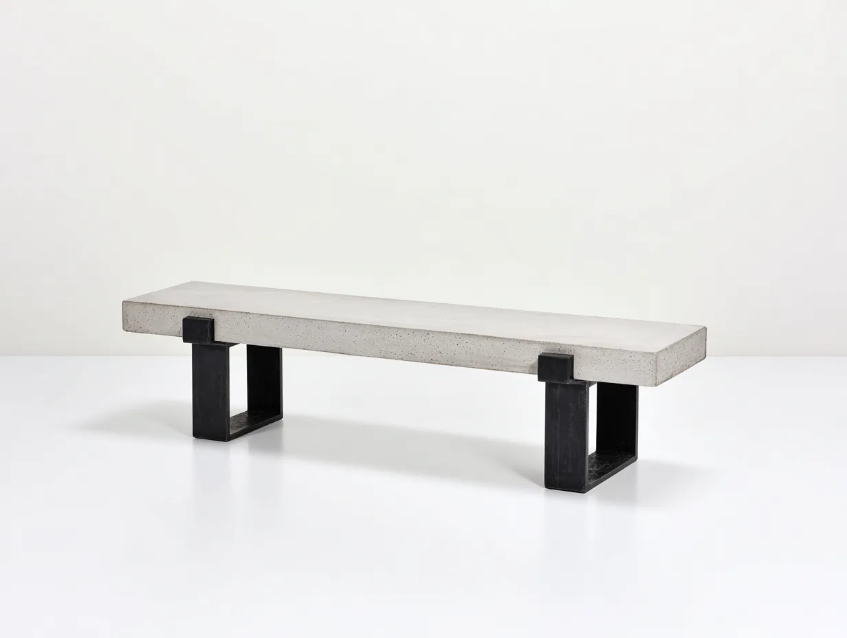 Banco de exterior 170×38×44 cm - hormigón gris claro - soportes rectangulares negros de estilo urbano-Davialyliving