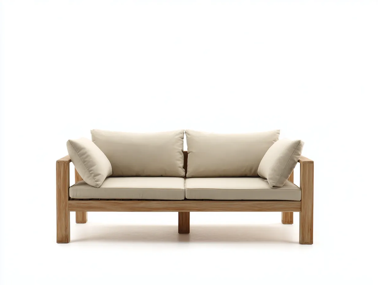 Sofá de exterior 2 plazas 196×84×76 cm - madera natural y beige - líneas rectas-Davialyliving