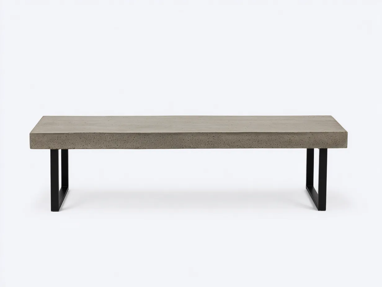 Banco de exterior de hormigón 160×40×45 cm - gris cemento y negro - diseño lineal para terraza-Davialyliving