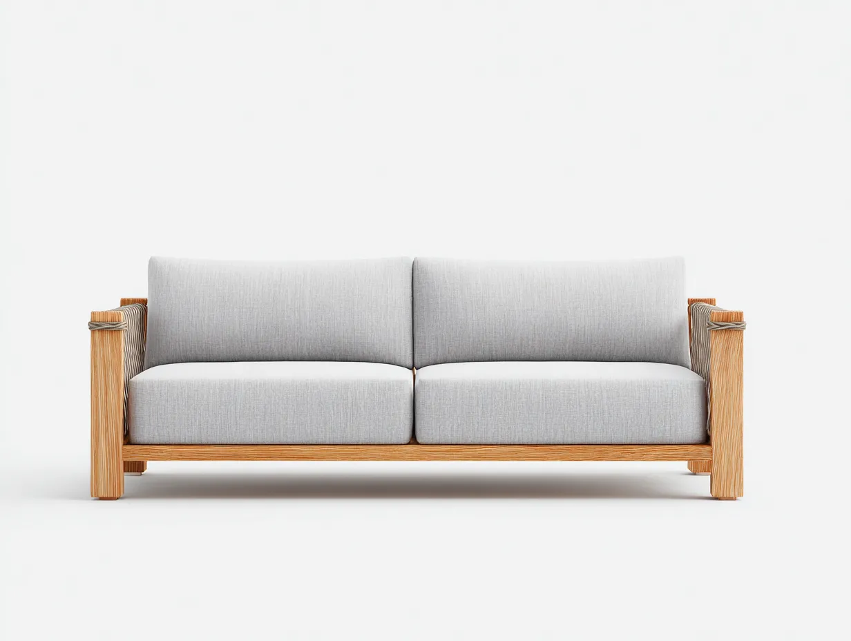 Sofá de exterior 2 plazas 176×82×78 cm - madera natural y gris claro - diseño contemporáneo-Davialyliving