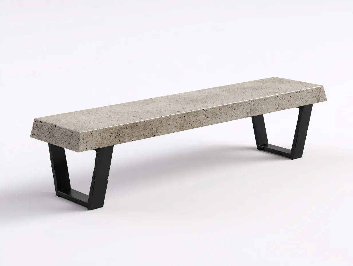 Banco de exterior 160×38×45 cm - hormigón gris piedra - base metálica negra de estilo industrial-Davialyliving