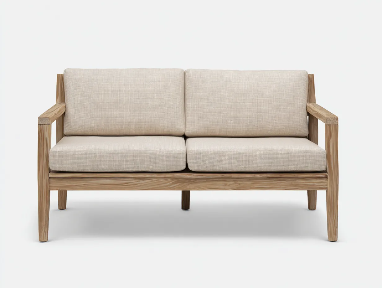Sofá de exterior de 2 plazas de madera 152×78×79 cm - beige claro y madera natural - diseño abierto para terraza-Davialyliving